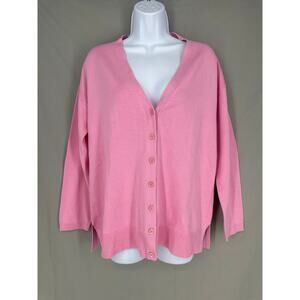 Talbots Cardigan Sweater Womens LP Pink Button Cotton Rayon Cozy Classic Pastel